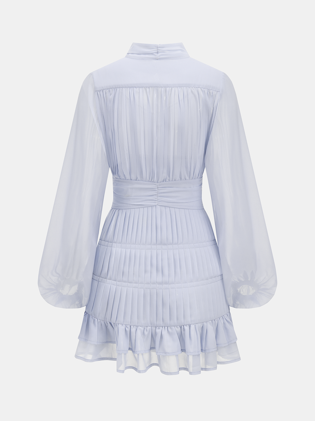 Button-Up Pleated Mini Dress with Long Sleeves and Ruffles