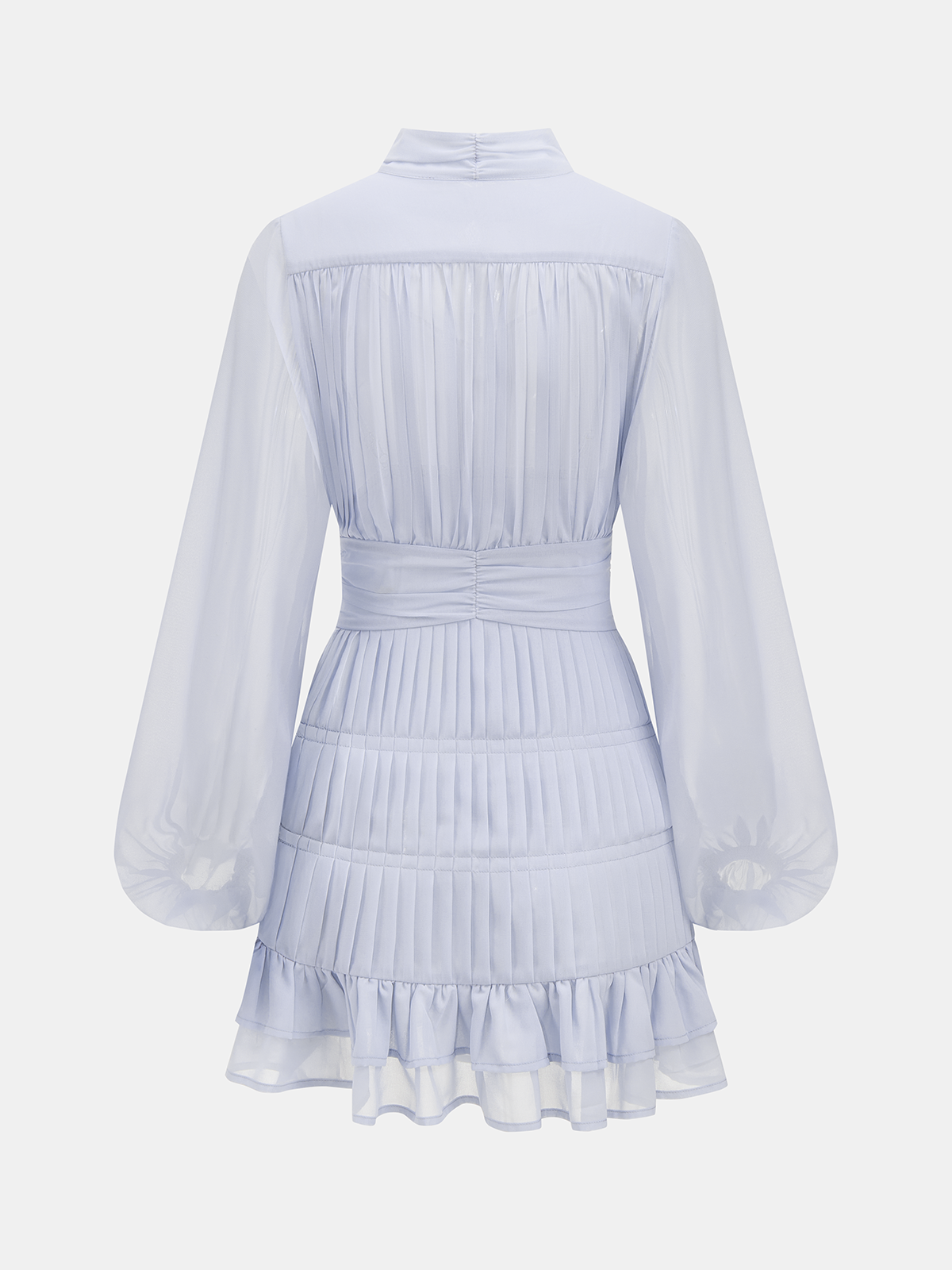 Button-Up Pleated Mini Dress with Long Sleeves and Ruffles