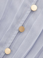 Button-Up Pleated Mini Dress with Long Sleeves and Ruffles