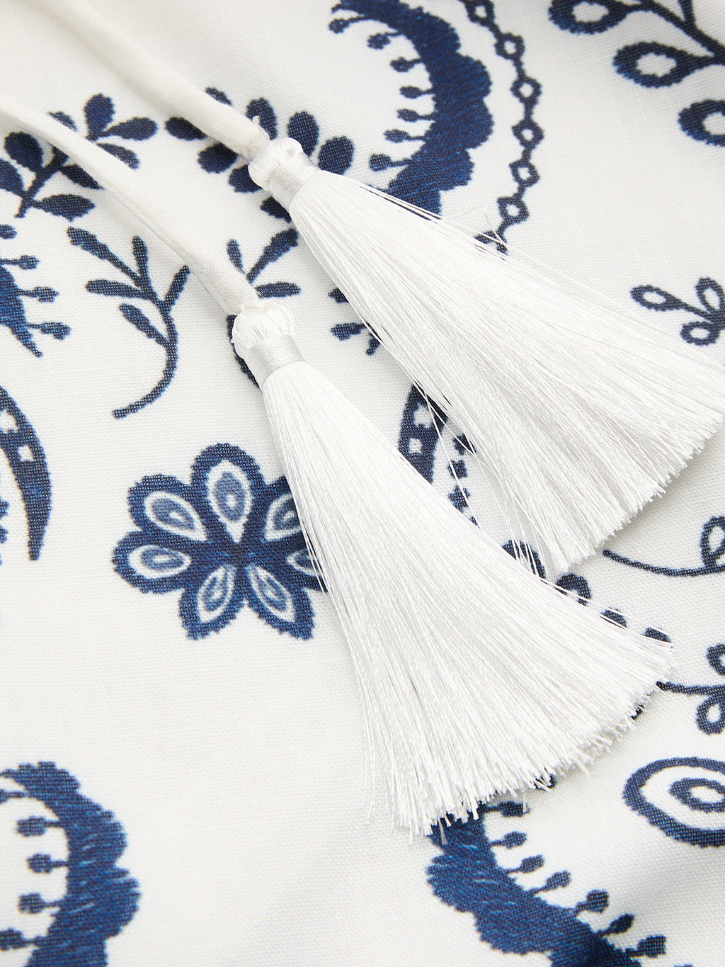 Embroidered Mini Dress with Tassel Tie Detail
