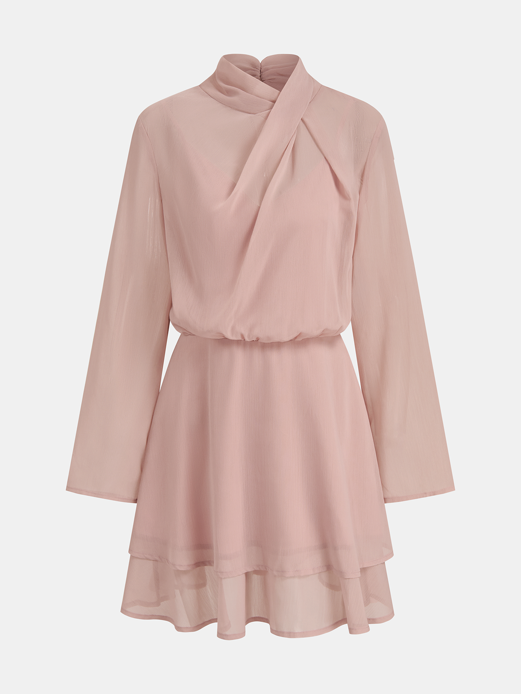 Semi-Sheer Chiffon Dress with Long Sleeves Mini Length