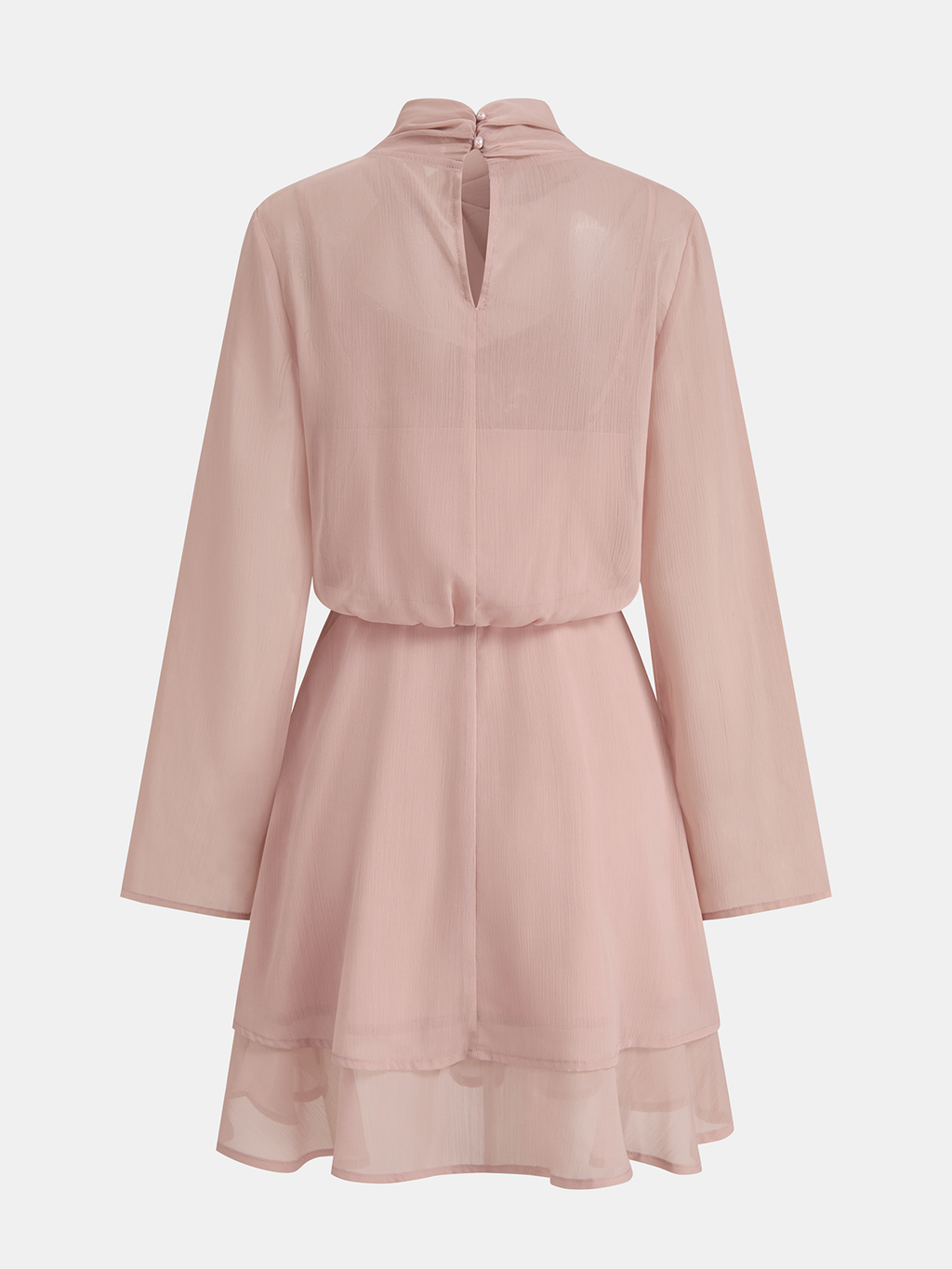 Semi-Sheer Chiffon Dress with Long Sleeves Mini Length