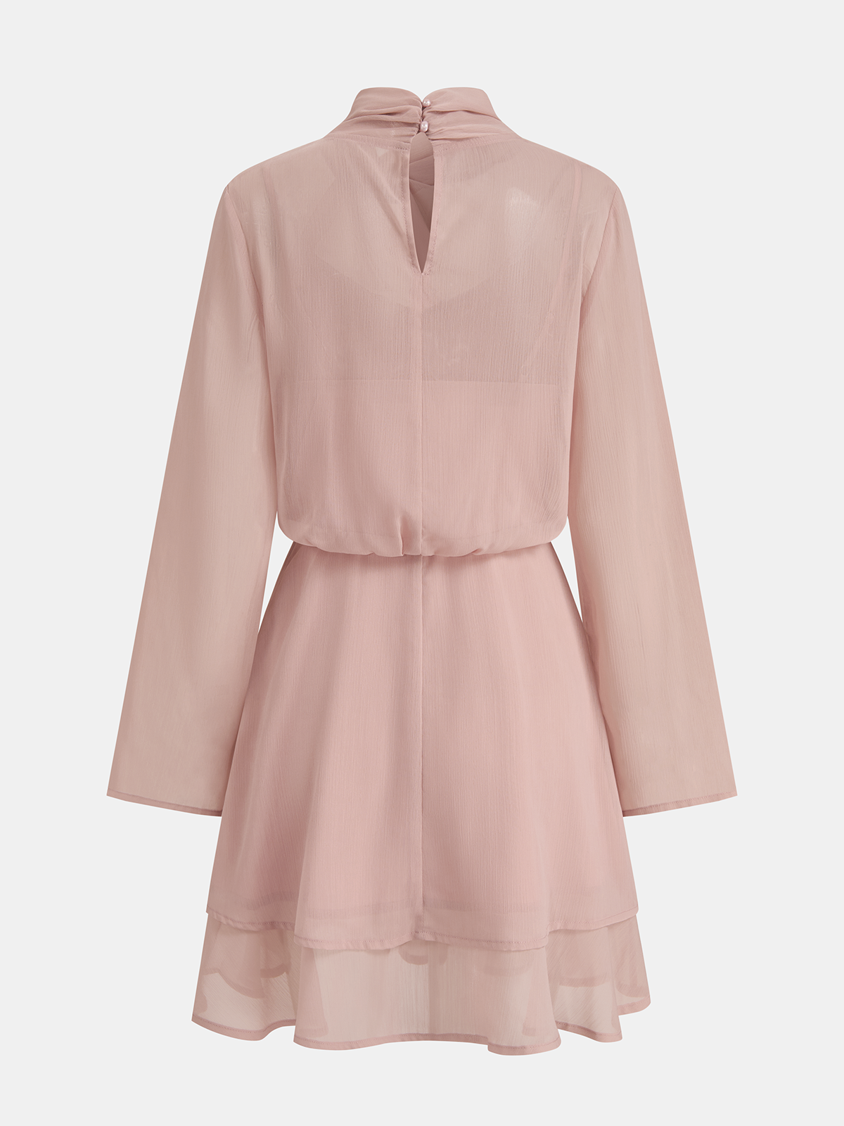 Semi-Sheer Chiffon Dress with Long Sleeves Mini Length
