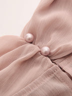 Semi-Sheer Chiffon Dress with Long Sleeves Mini Length