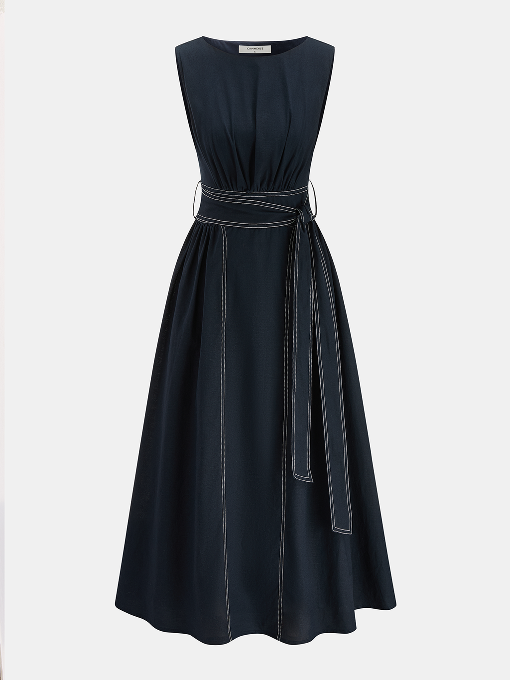 Cotton Linen Sleeveless Maxi Dress with Belt