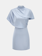 High Neck Satin Dress with Cape Sleeves Mini