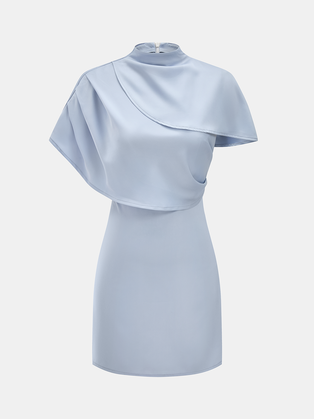High Neck Satin Dress with Cape Sleeves Mini