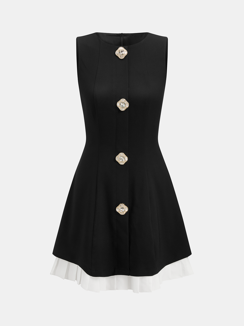 Contrast Hem Dress with Sleeveless Rhinestone Accents