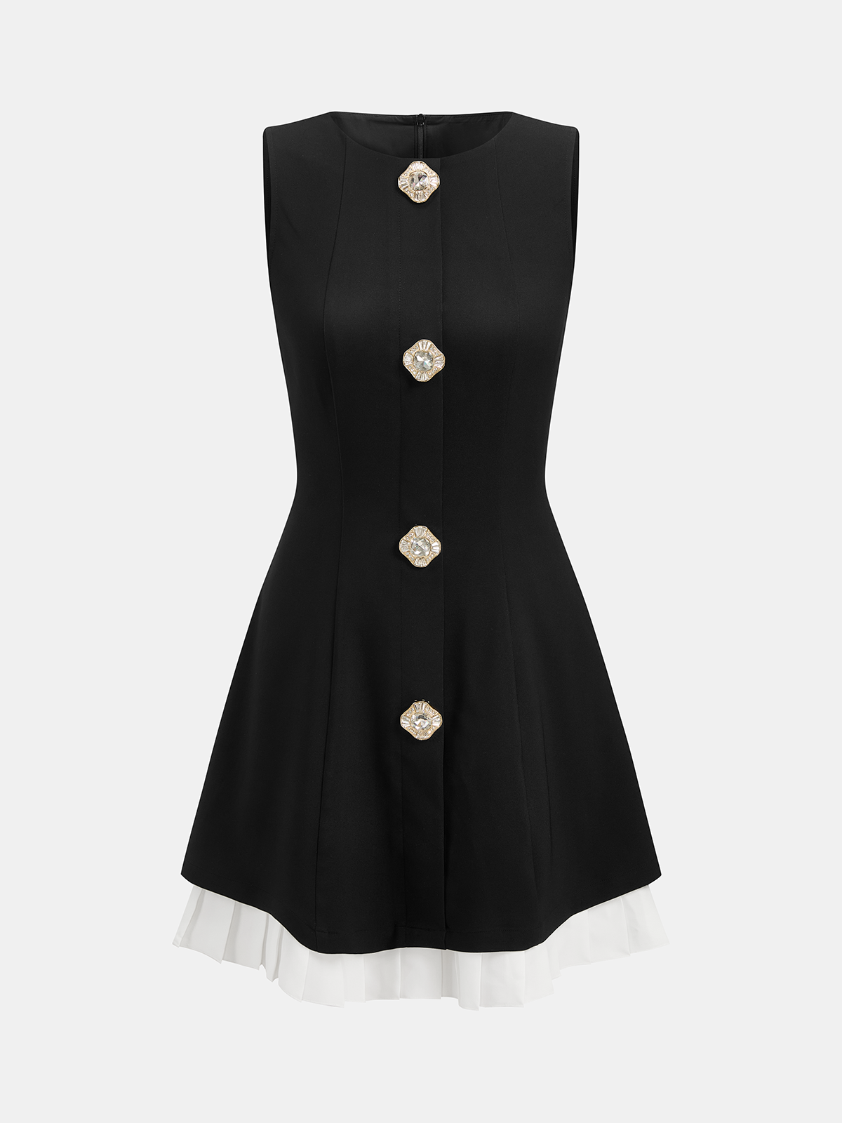Contrast Hem Dress with Sleeveless Rhinestone Accents