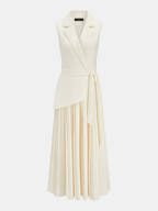 Belted Sleeveless Dress with Pleated Blazer Design