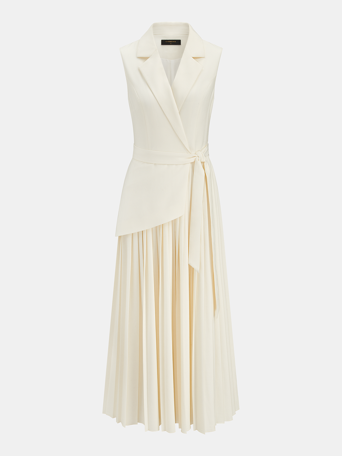 Belted Sleeveless Dress with Pleated Blazer Design