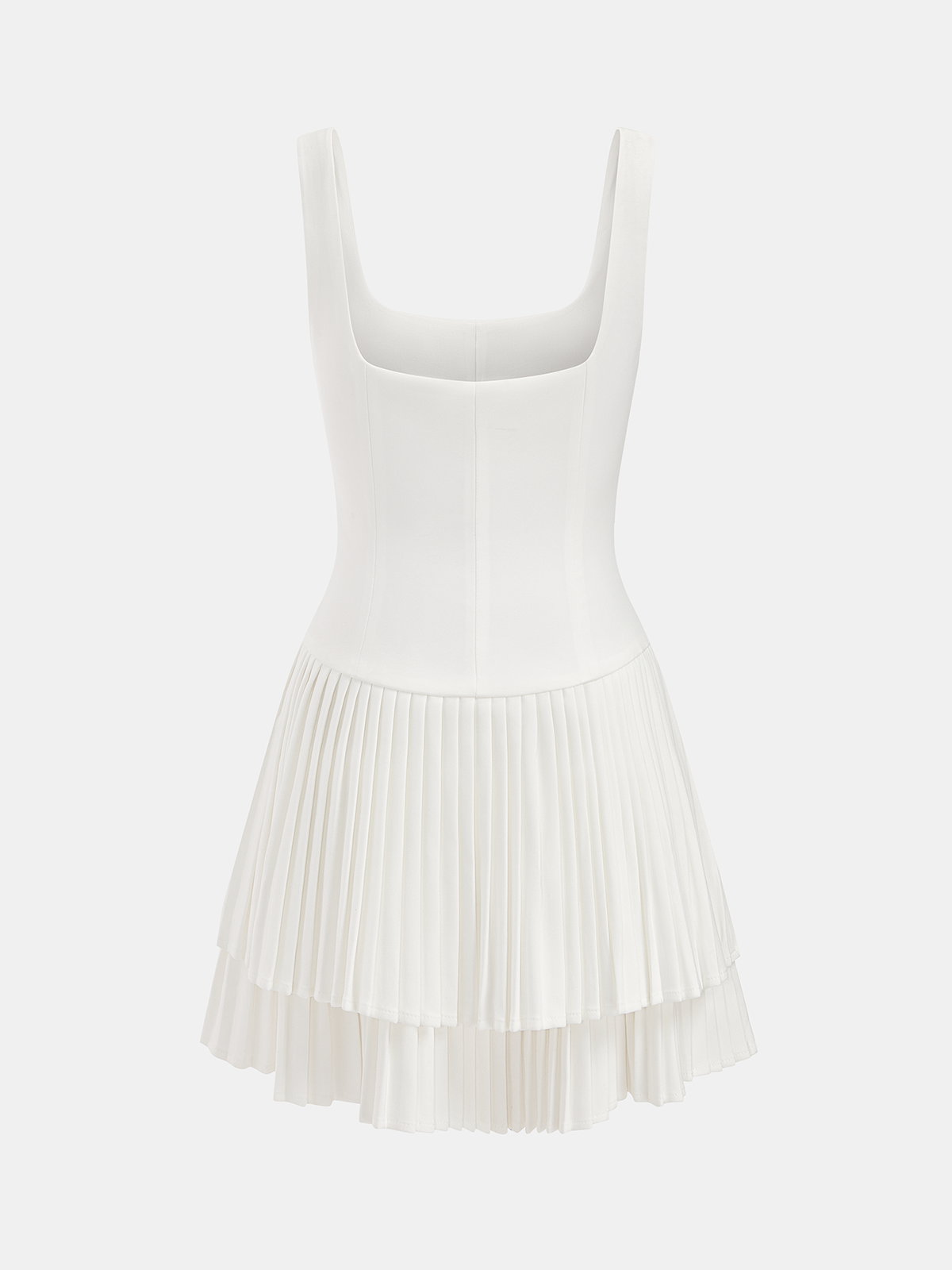 Square Neckline Dress with Pleated Detail