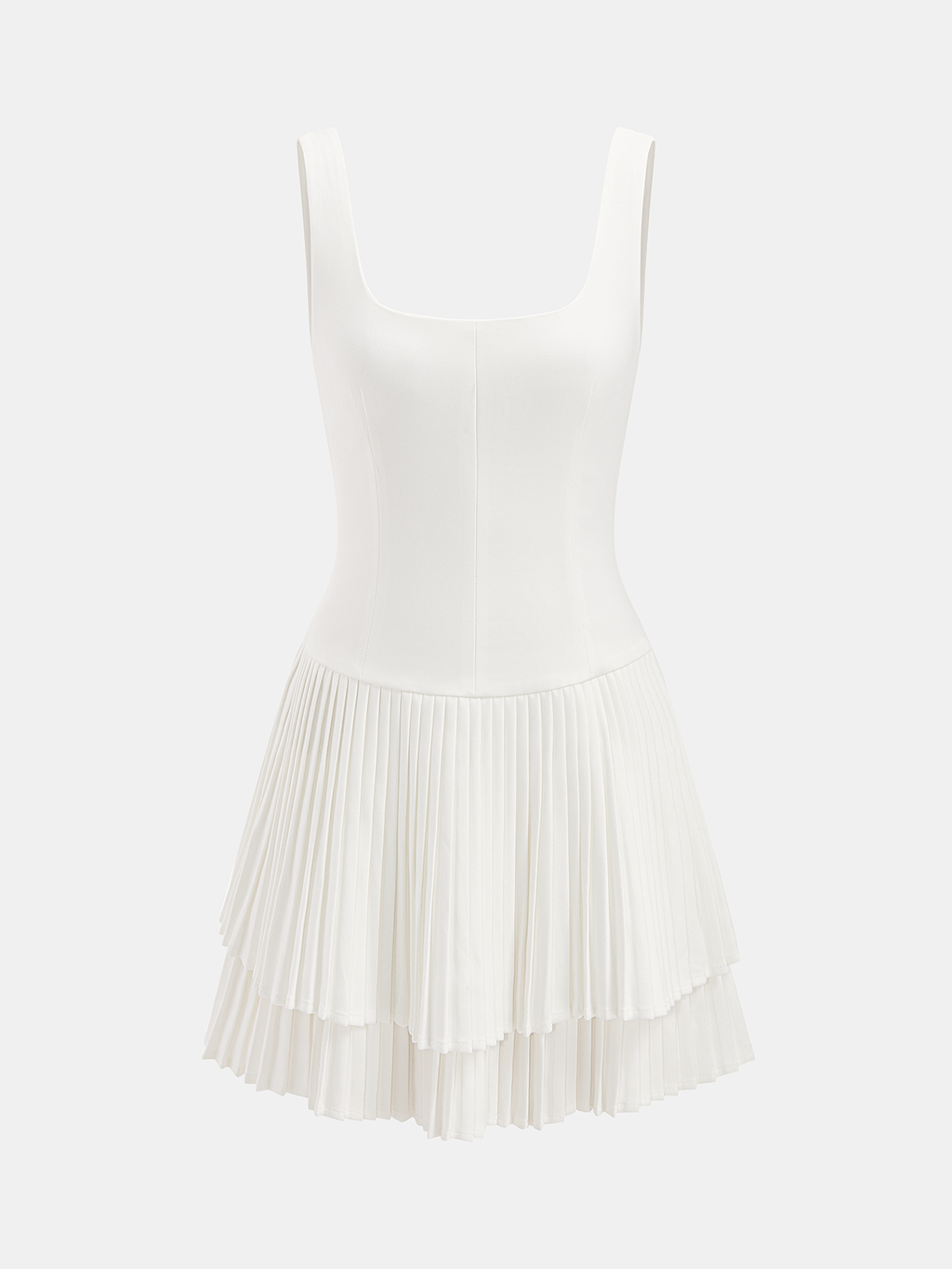 Square Neck Dress with Elegant Pleats
