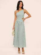 Striped Asymmetric Cami Maxi Dress with Cut-Out Detail