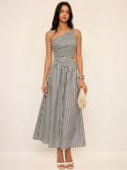 Striped Asymmetric Cami Maxi Dress with Cut-Out Detail