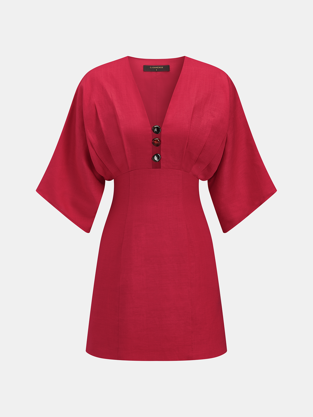V-Neck Mini Dress with Linen Blend Embellishments