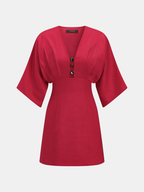 V-Neck Mini Dress with Linen Blend Embellishments