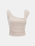 Asymmetric Neckline Tank with Elegant Side Ruching