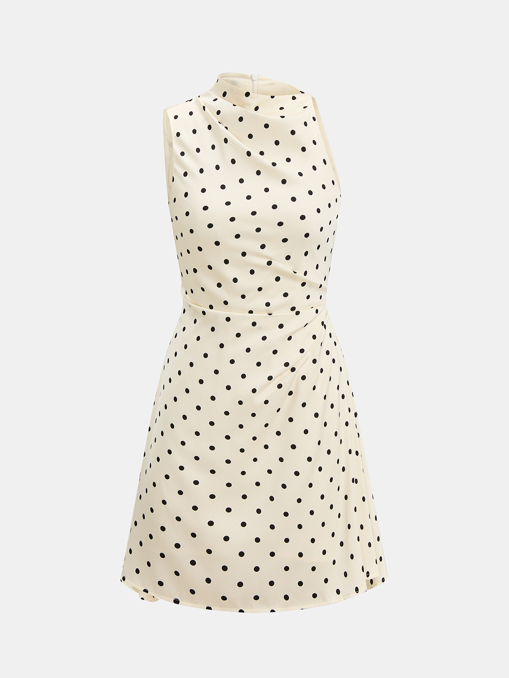 Sleeveless Ruched Mini Dress with Polka Dot Design