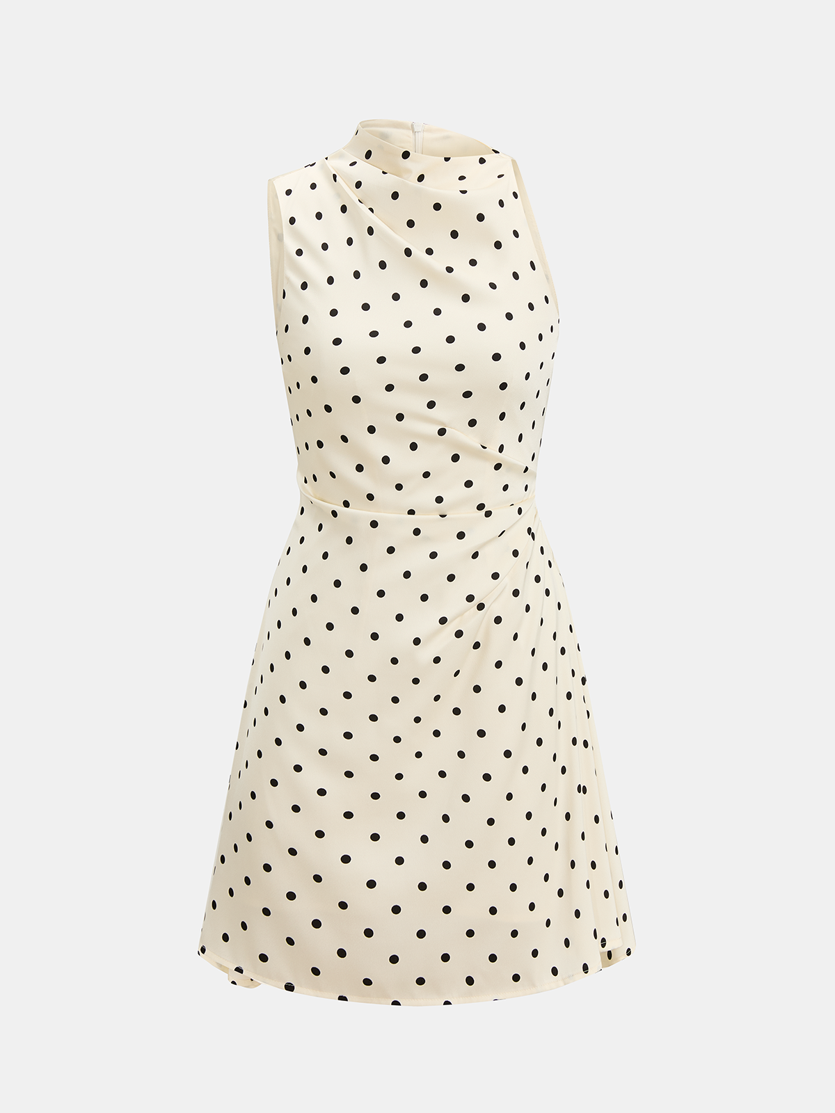 Sleeveless Ruched Mini Dress with Polka Dot Design