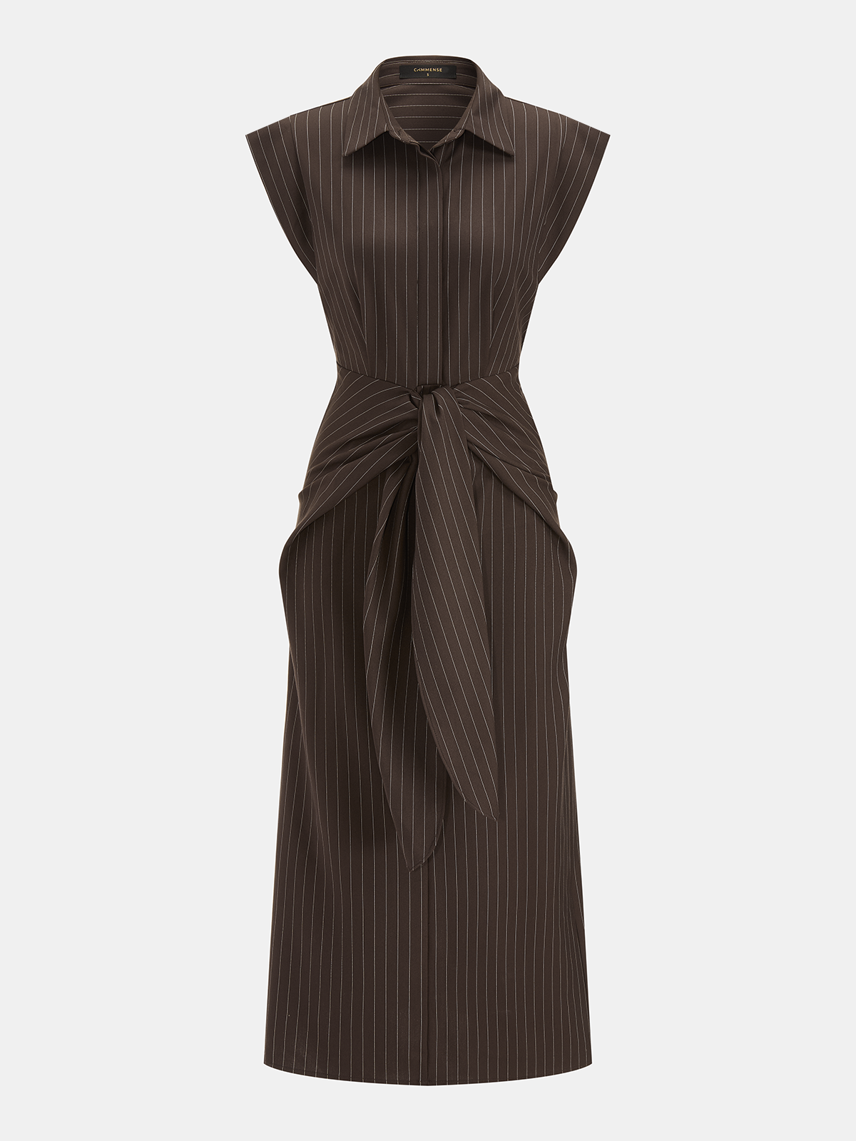 Pinstripe Sleeveless Dress with Tie Waist Detail