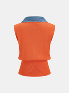 Denim Collar Sleeveless Vest with Metal Buttons
