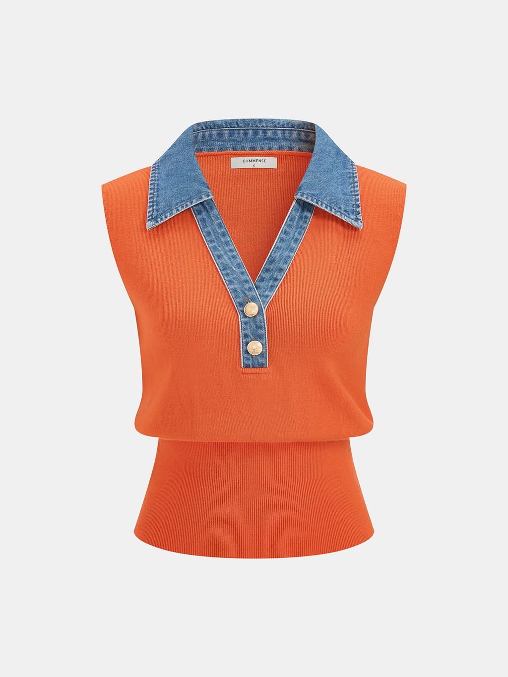 Denim Collar Sleeveless Vest with Metal Buttons