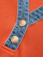 Denim Collar Sleeveless Vest with Metal Buttons