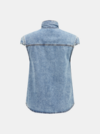 Sleeveless Denim Blouse with Tie Neck Detail