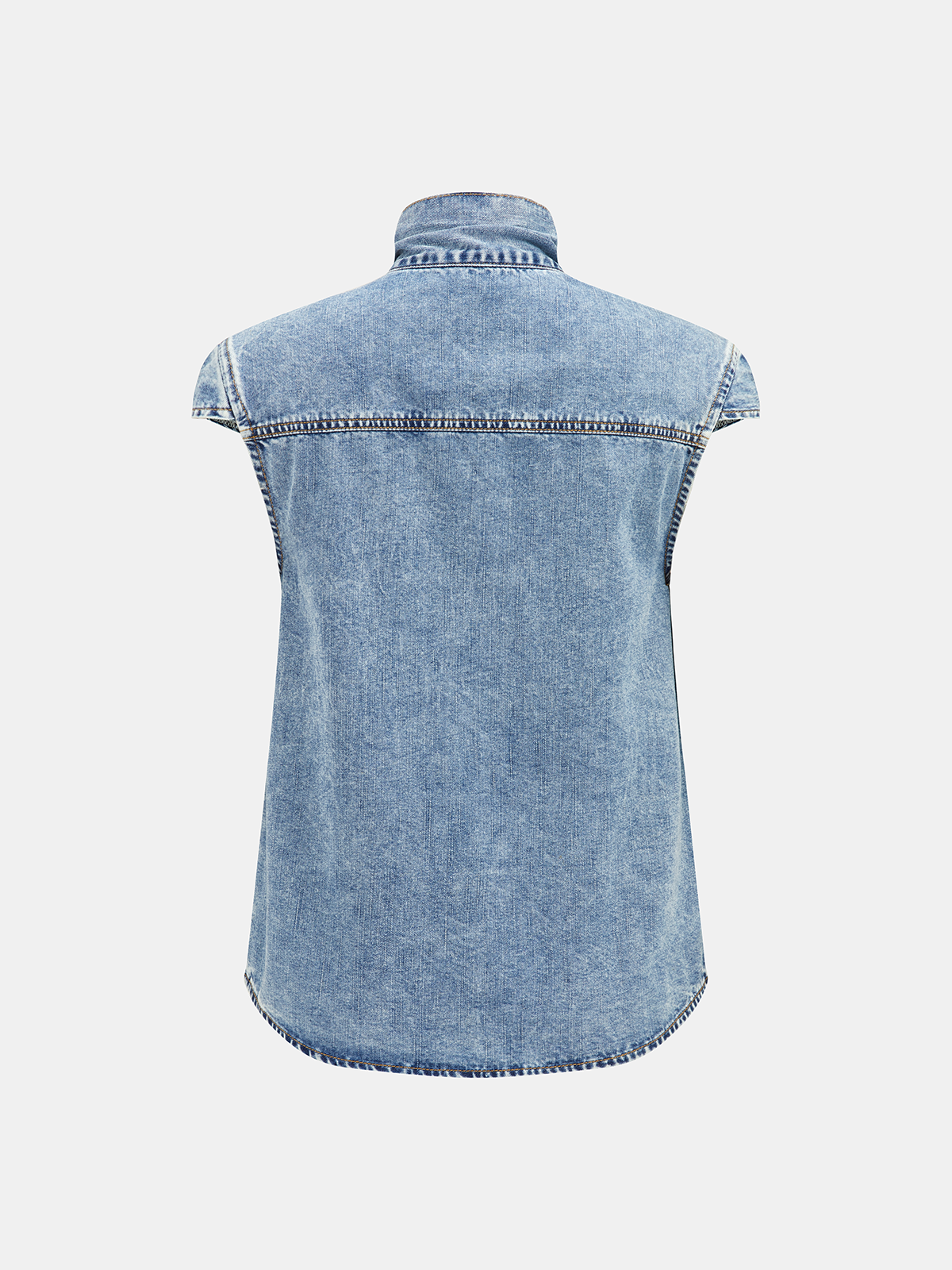 Sleeveless Denim Blouse with Tie Neck Detail