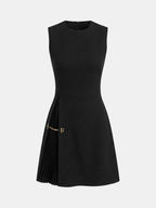 Chain-Accented Pleated Sleeveless Mini Dress