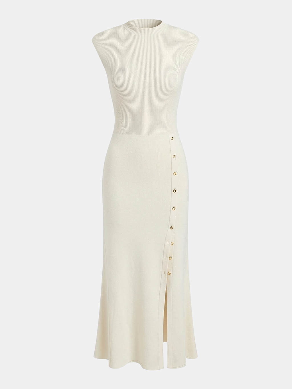 Cap Sleeve Ribbed Knit Maxi Dress with Buttons