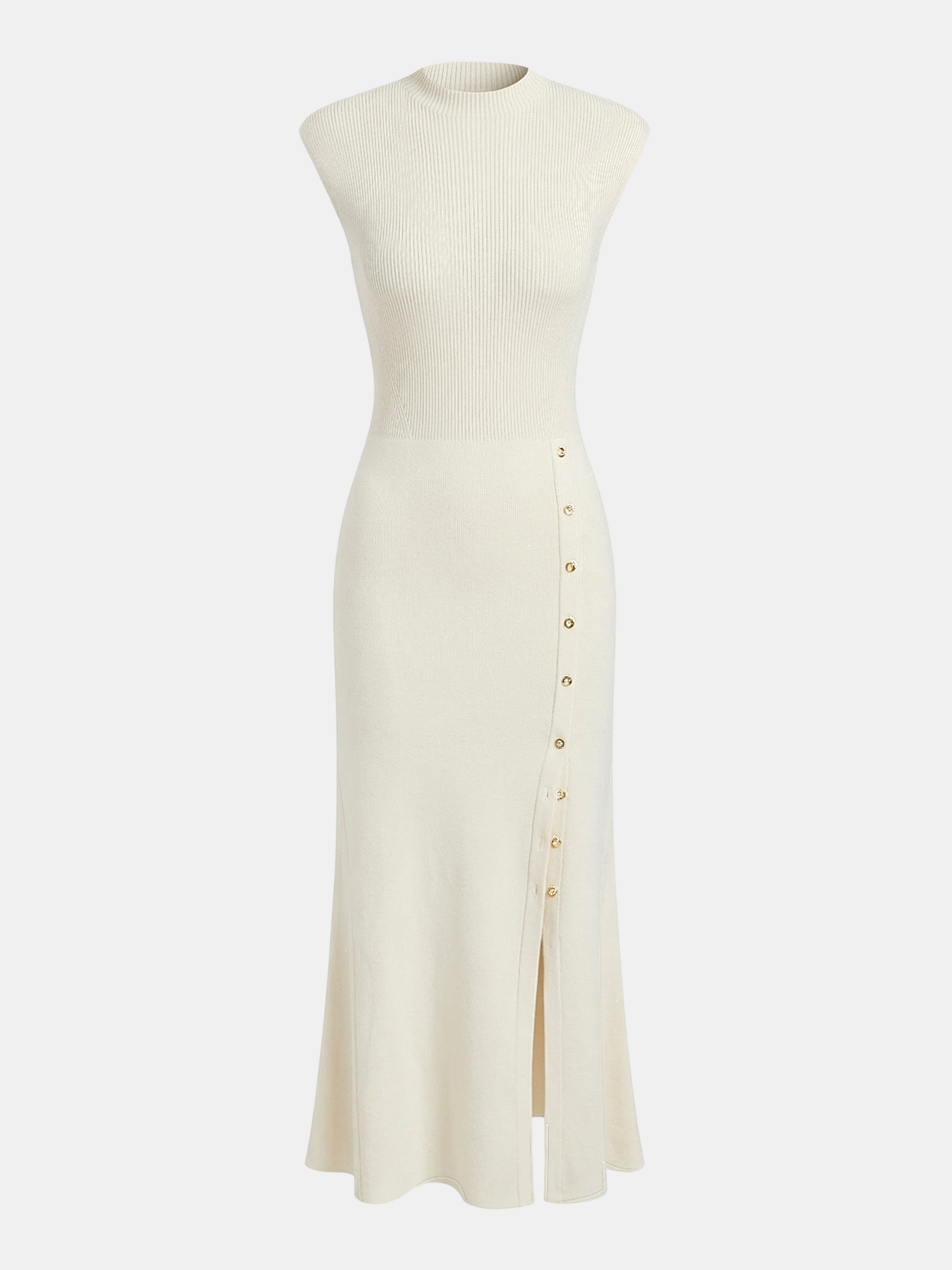 Cap Sleeve Ribbed Knit Maxi Dress with Buttons