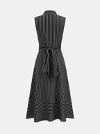 Striped Sleeveless Midi Dress with Tie Waist