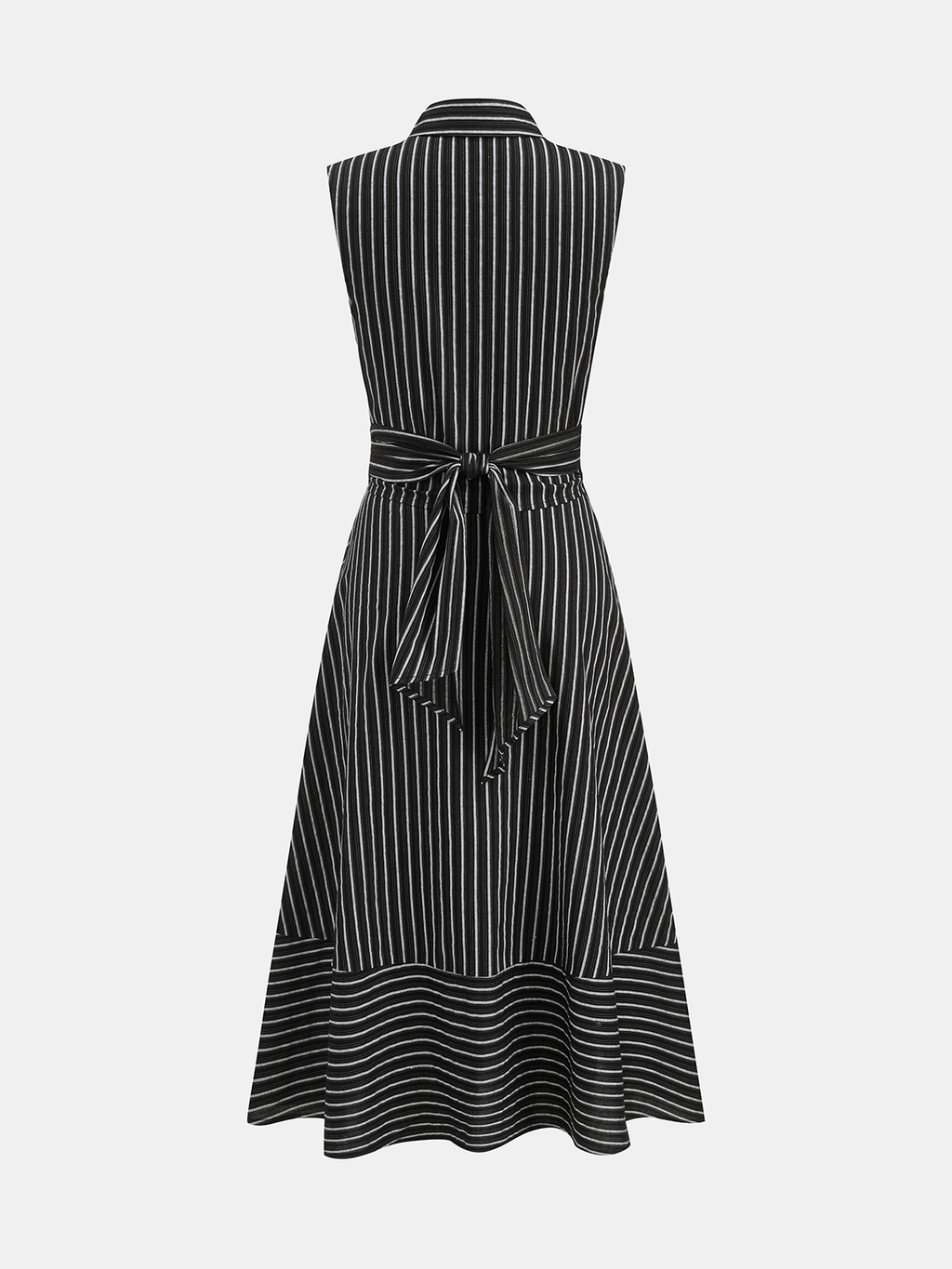 Striped Tie Waist Sleeveless Collared Midi Dress