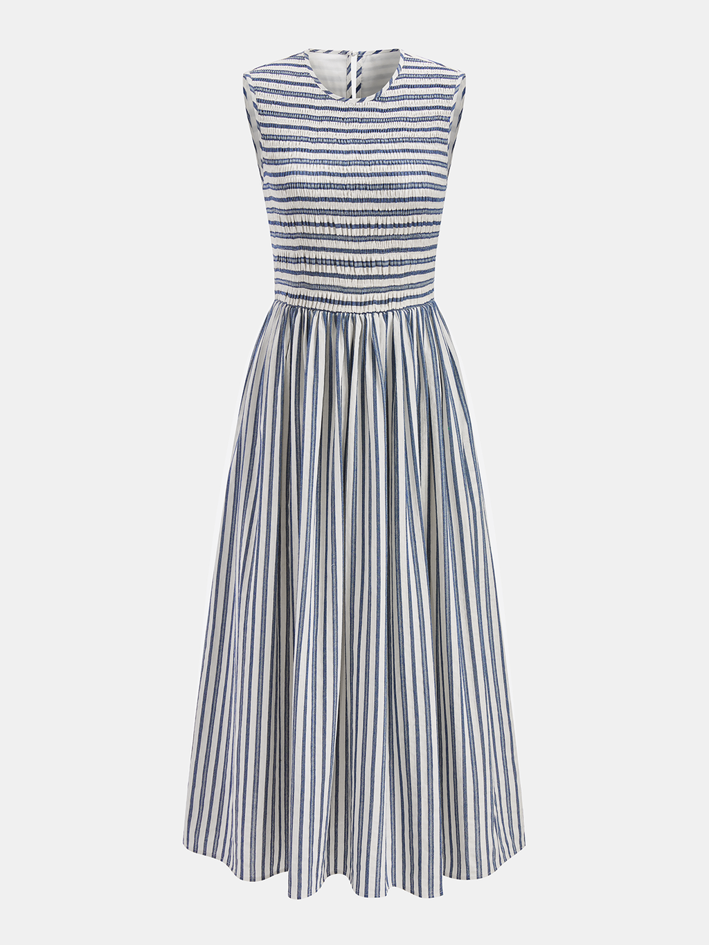 Cotton Striped Smocked Sleeveless Maxi Dress