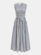 Striped Sleeveless Cotton Maxi Dress with Smocked Detail