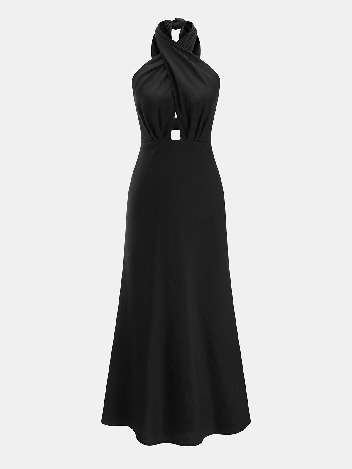 Cotton Linen Maxi Dress with Halter Neck Cut-Out