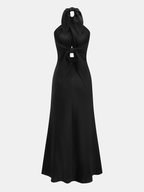 Cotton Linen Halter Maxi Dress with Cut-Out Detail