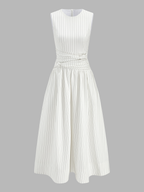 Striped Cotton Blend Ruched Sleeveless Maxi Dress