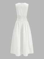 Striped Cotton Blend Ruched Sleeveless Maxi Dress