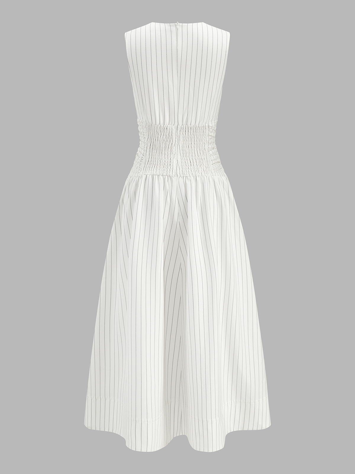 Striped Cotton Blend Ruched Sleeveless Maxi Dress