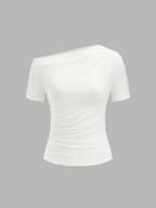 Off Shoulder Ruched Top with Slim Short Sleeves