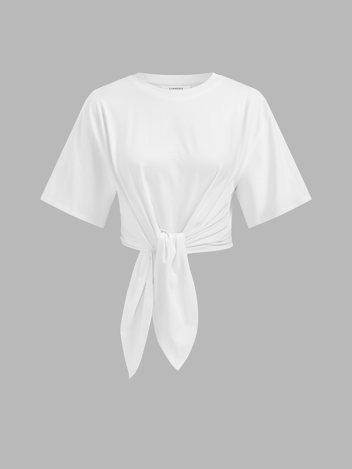 Cotton Crop Top with Knotted Short Sleeves