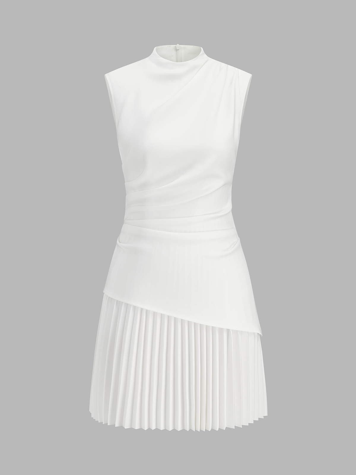 Asymmetrical Pleated Mini Dress with Sleeveless Design
