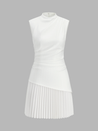 Sleeveless Pleated Asymmetrical Hem Mini Dress