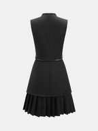 Keyhole Neckline Sleeveless Mini Dress with Pleats and Belt