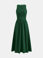 Sleeveless Linen Blend Midi Dress with Cut-Outs