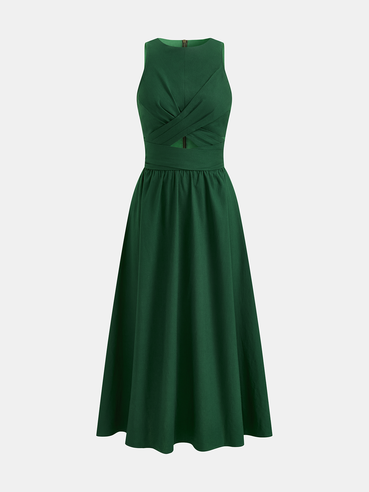 Sleeveless Linen Blend Midi Dress with Cut-Outs