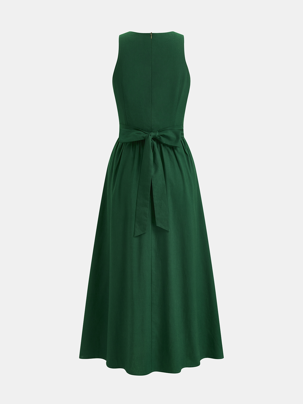 Sleeveless Linen Blend Midi Dress with Cut-Outs